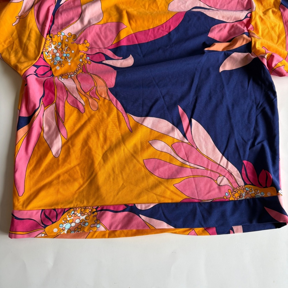 Trina Turk Womens 4 Luv Dress Tunic Top Pink Navy Orange Floral Wide Sleeve Boho - Picture 6 of 7